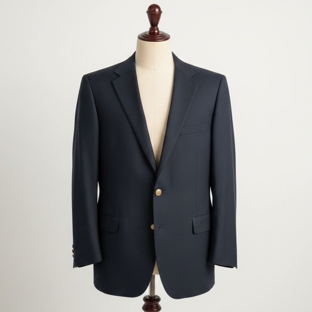 Vintage Blazer Levi's Action 46L Navy Blue Sta-Prest Poly‎ Wide Lapel 70s Gold
